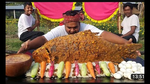 Eating 15 KG Full Fish Fry, 24 Poached Eggs & Sweet - Two Giant King Eating Fish - The Great Foodie