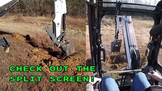 SINK HOLES IN THE POND DAM! Bobcat excavator filling & re grading pond dam