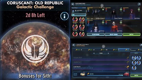 (relatively) Max Crating Galactic Challenge Coruscant: Old Republic In Real Time! SWGOH