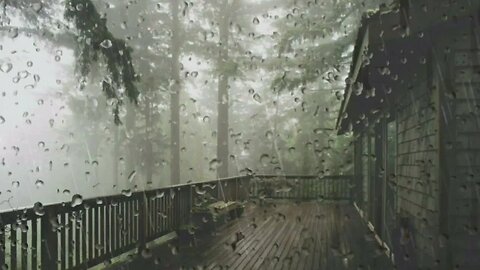 Relaxing rain to fall asleep in 5 minutes | Rain and thunderstorm on the terrace in the misty forest