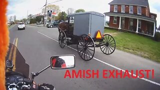 Motorcycle ride in East Central Lancaster County. Amish buggies and horse manure, and an old friend