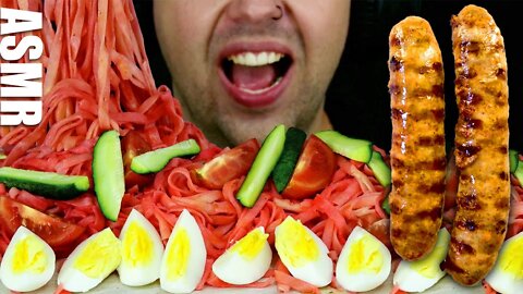 ASMR RED NOODLES + SAUSAGES + EGGS + CRISPY VEGETABLES | EATING SOUND (NO TALKING) 🎧 BEST SOUND