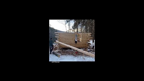 End log installed, not without a little struggle though! #logcabinbuild #logcabin #offgrid