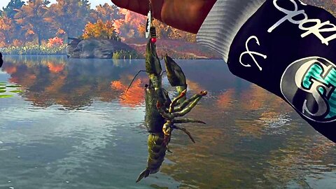 Emerald lake, caught crayfish on a fishing rod, Fishing Planet game