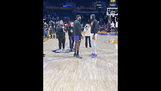 LeBron James says hi to Kevin Durant as he comes out for his warm up before Suns - Lakers