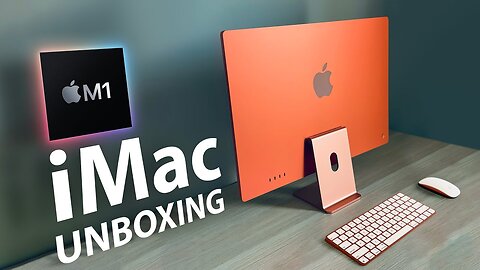 Unboxing the new iMac from Apple in orange.