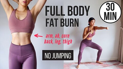 30 min Full Body Fat Burn HIIT (NO JUMPING) - Ab, Core, Arm, Back, Leg, Thigh & Cardio