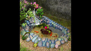 A masterpiece made of cement - Turn the garden corner into a beautiful waterfall aquarium