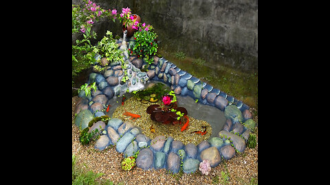 A masterpiece made of cement - Turn the garden corner into a beautiful waterfall aquarium