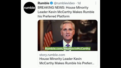 BREAKING NEWS: House Minority Leader Kevin McCarthy Makes Rumble his Preferred Platform