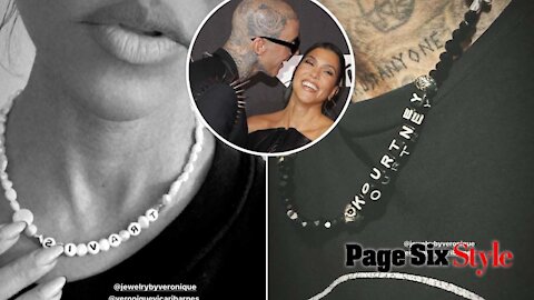 Travis Barker and Kourtney Kardashian debut matching name necklaces