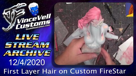 VinceVellCUSTOMS Live Stream - Sculpting Hair on Custom FireStar statue - First layers