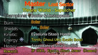 Destiny 2 Master Lost Sector: Throne World - Sepulcher 5-8-22