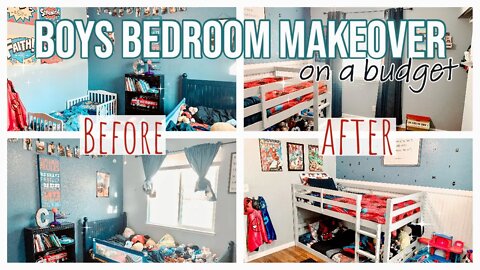 BOYS BEDROOM MAKEOVER ON A BUDGET | REDOING OUR TODDLERS ROOM ON A BUDGET | SUPERHERO BEDROOM