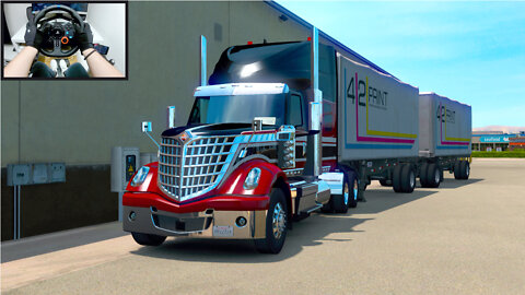 Delivering Double Trailer Clothes - American Truck Simulator - Steering Wheel and Shifter