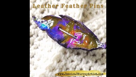 EVENING AUTUMN LAKE, 4 inch, leather feather scarf pin