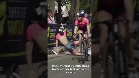 Brutal moment triathlete slams teammate face first into barrier #shorts