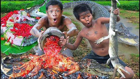 Primitive technology - Cooking crocodiles eating