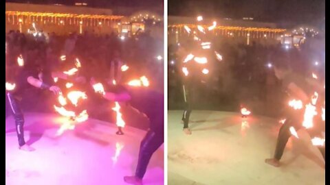 Duo Partners Control Metal Fire Tools In Wedding Ceremony