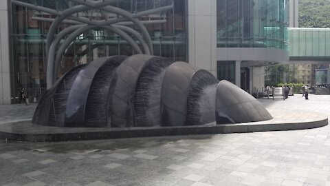 Water fountain shaped as a sliced egg made by marble stone in Hong Kong