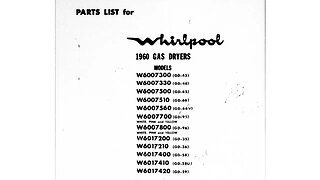Whirlpool part schematic 1960 & 1961 Gas Dryer, Automatic Washer LXA6400W-2,