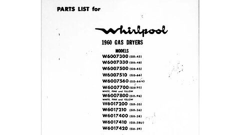 Whirlpool part schematic 1960 & 1961 Gas Dryer, Automatic Washer LXA6400W-2,