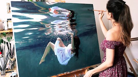 0:02 / 5:55 I painted myself underwater | Oil Painting Time Lapse | Realistic Underwater Scene