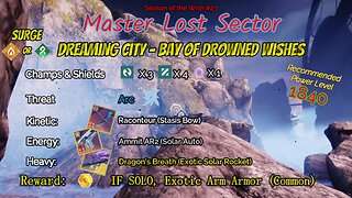 Destiny 2 Master Lost Sector: Dreaming City - Bay of Drowned Wishes on my Solar Hunter 1-1-24