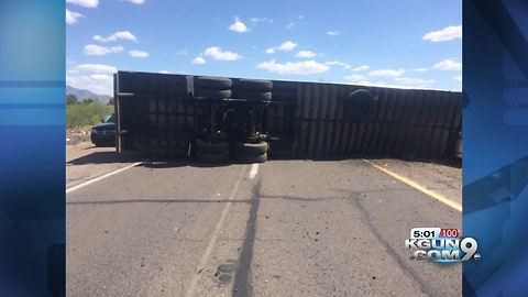 Semi rollover causing traffic restrictions on I-19