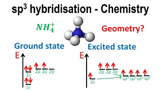 sp3 hybridisation, tetrahedral, NH4+ - Chemistry