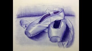 Ballpoint Pen Drawing of Pointe dance shoes, how to draw