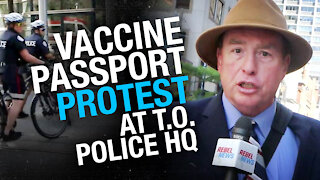 Police officers, allies protest Ontario vaccine passport outside Toronto Police HQ