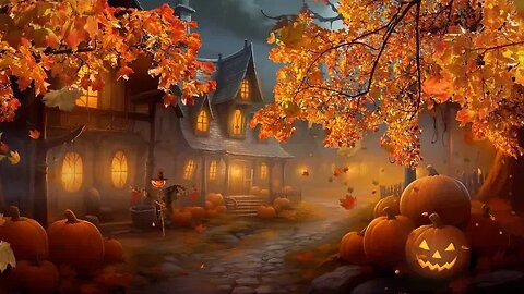 Autumn Village Halloween Ambience with Spooky Music and Sounds | Cozy Autumn Town