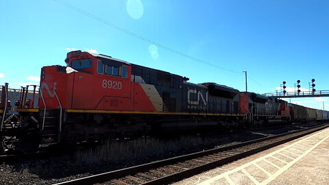 Manifest Train CN 2295 CN 8920 & CN 8958 Engines In Ontario Apr 10 2022