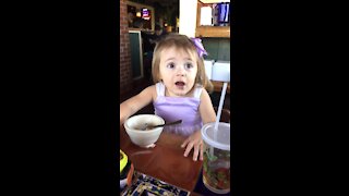 Little Girl Funny Reaction Mom Steals a Bite of Birthday Cake Ice Cream