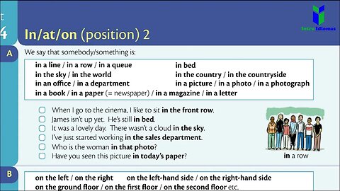 123 - 125 - English prepositions in at on position - ENGLISH GRAMMAR IN USE - Units 123 - 125