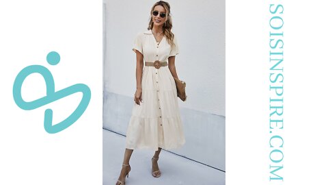 Collared Tiered Midi Shirt Dress (Belt Not Included)
