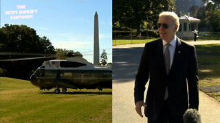 Biden's bizarre departure via Marine One Helicopter that consumes about 1200 pounds of fossil fuel per hour.