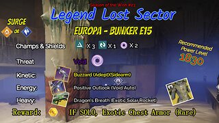 Destiny 2 Legend Lost Sector: Europa - Bunker E15 on my Solar Warlock 12-13-23