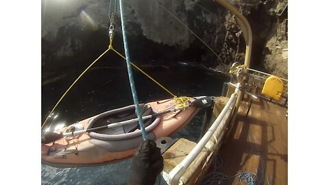 Launching a kayak at Anacapa