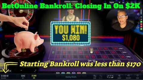 Roulette Online Session #14 on BetOnline: Betting Red and Black Colors! WOW!! Bankroll HITS $1900!!