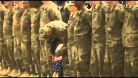 Girl recognized the father among soldiers and breaks military protocol.