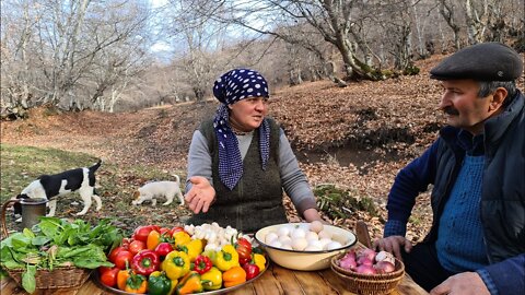 Sacda Omelet for Grandma, Making a Big Vegetable Omelet for Grandma, Outdoor Cooking