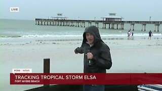 Rain and wind on Fort Myers Beach as the core of Tropical Storm Elsa approaches Southwest Florida