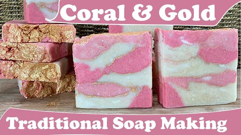 Coral & Gold Slow Cooked Traditional Soap with Jeweled Design from the crock pot. (Audio Fixed)