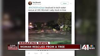 Woman trapped in tree as flood waters rage below