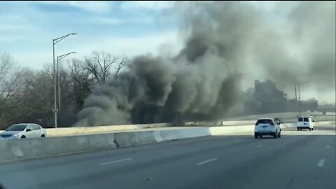 A Large Plume Of Smoke Is Seen In Washington DC On The 695 Freeway