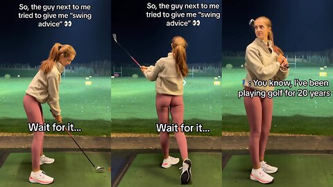 Man tries to Correct a Female Golfer's Swing, having no Idea She's actually a Pro