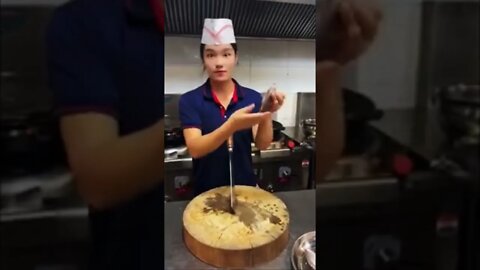 Beautiful Chinese Girl Chef Is Quick With A Knife Cutting Up A Little Fish Part 2