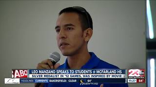 Olympic silver medalist Leo Manzano speaks to kids at McFarland High School